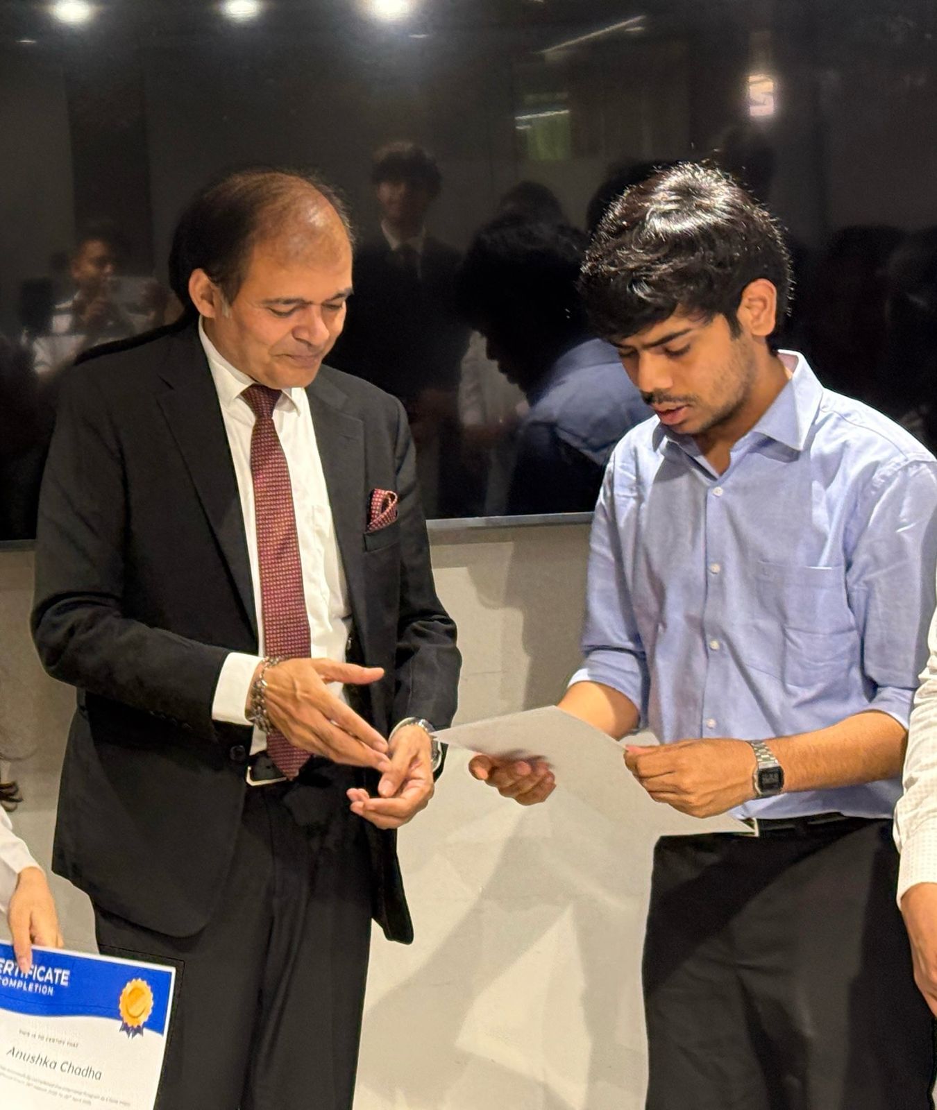 Reviewing a document at a certificate presentation